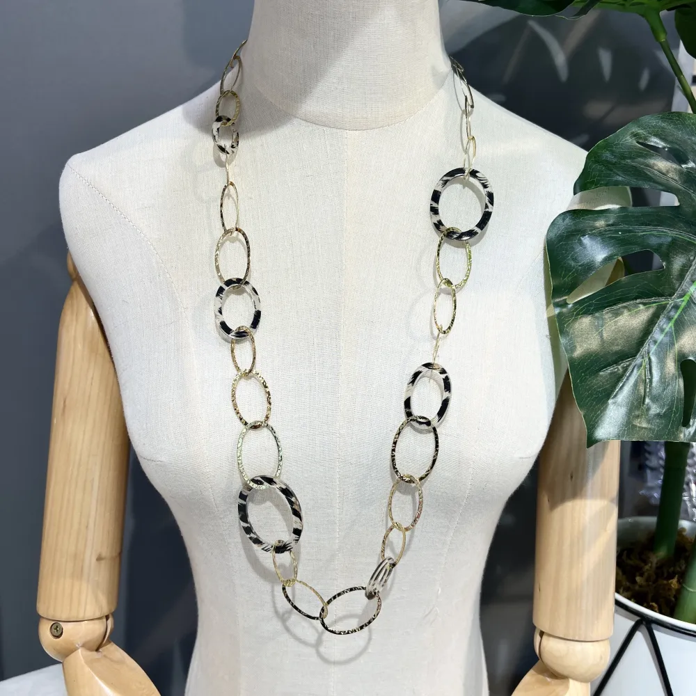 Cerchio Ovale Maculato-Collana Lunga in Acciaio - CAL-4825N 80+5cm