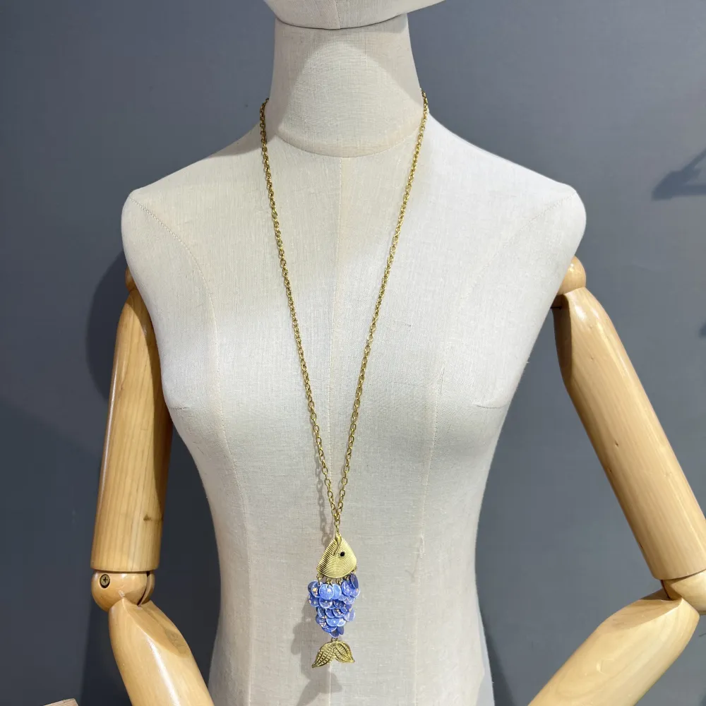 Pesce-Collana Lunga in Acciaio - CAL-732-545 (Blu)