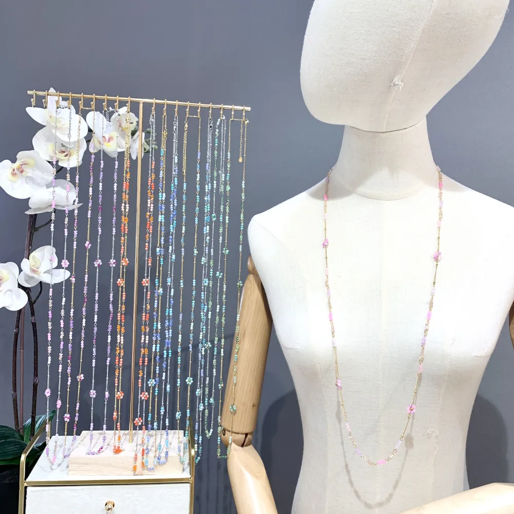 [CAL-735-27] Margherita Fiore Colorato-12pz Collane Lunghe in Acciaio - CAL-735-27