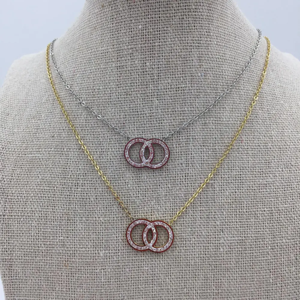 CAS- Doppio Cerchio 4617 - Collana in Acciaio con Strass - CAS- Doppio Cerchio 4617 - Collana in Acciaio con Strass (Argento)