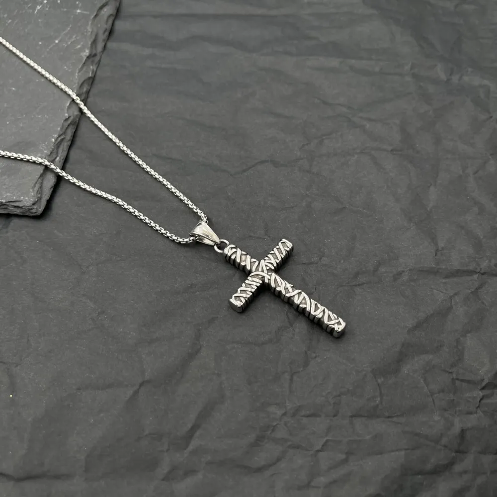 Croce-Collana Lunga in Acciaio - CAU-423-70 (Acciaio)