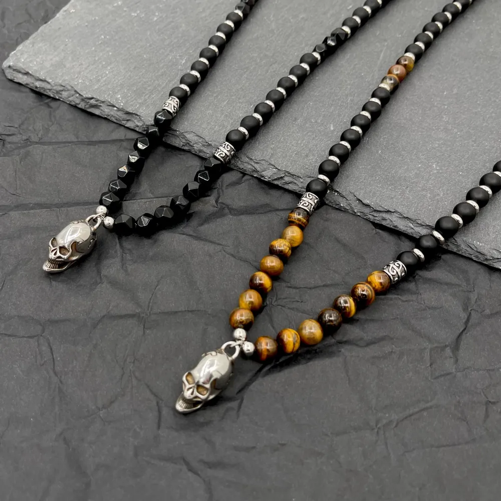 Teschio-Collana Lunga in Acciaio - CAU-600-H282 (Nero)