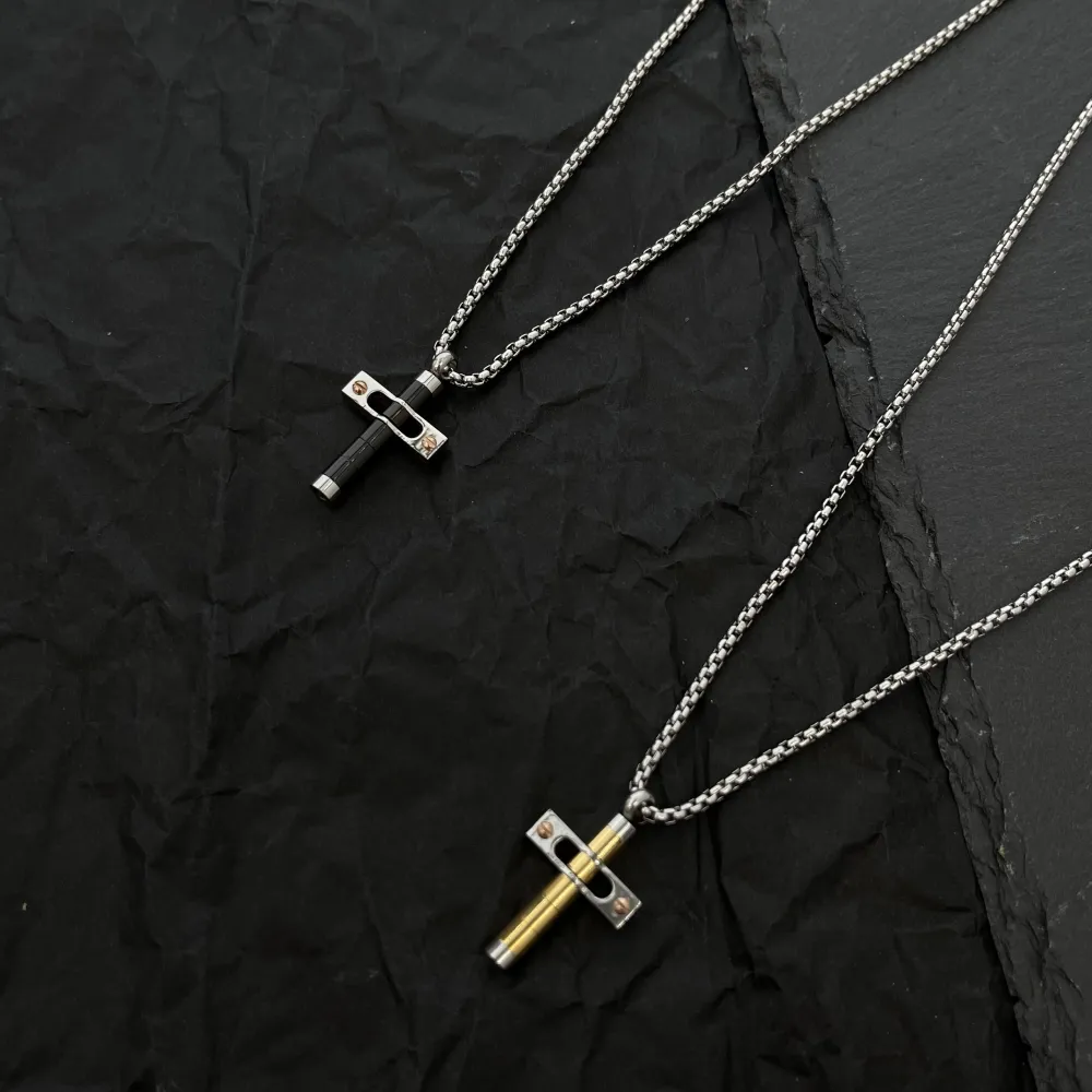 Croce-Collana da Uomo in Acciaio - CAU-734-08 (Oro Giallo)