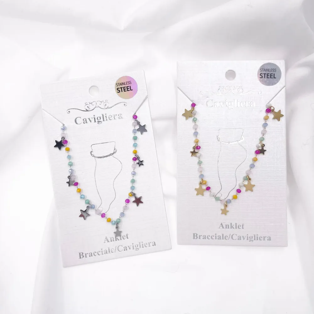 Perline Multicolore con Stella-Cavigliere in Acciaio - CAV-103-AA422B