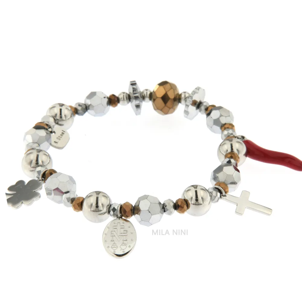 [CBAE Croce Cornino - Bracciale Elastico Acciaio 1018] CBAE Croce Cornino - Bracciale Elastico Bracciali Acciaio 1018 - CBAE Croce Cornino - Bracciale Elastico Acciaio 1018 (Grigio)