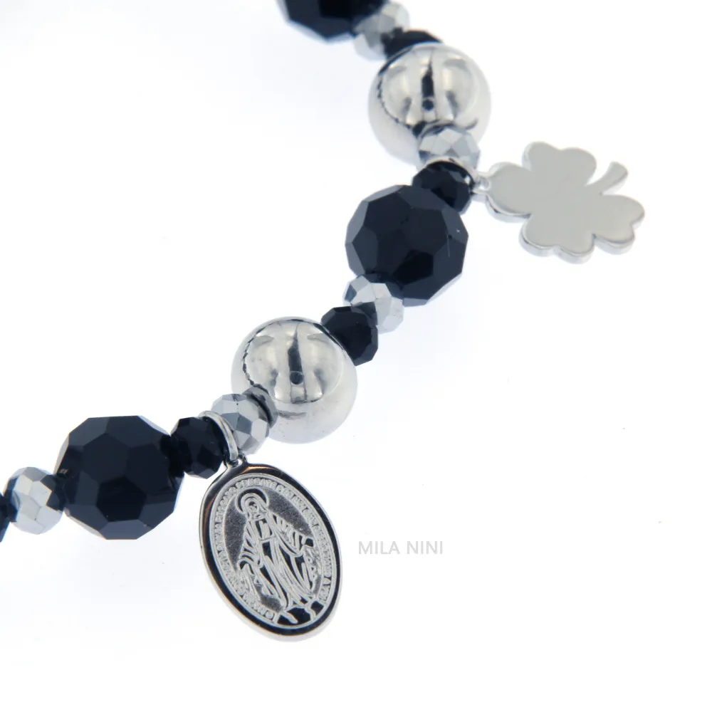 CBAE Croce Madonna - Bracciale Elastico Cristalli Acciaio 1018 - CBAE Croce Madonna - Bracciale Elastico Acciaio 1018