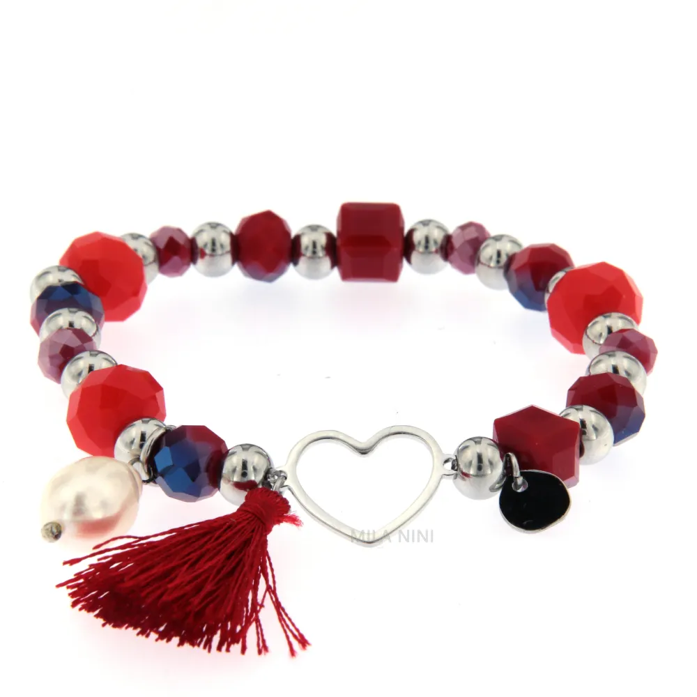 CBAE Cuore - Bracciale Elastico Acciaio Perla Napine  1016 - CBAE Cuore - Bracciale Elastico Acciaio 1016