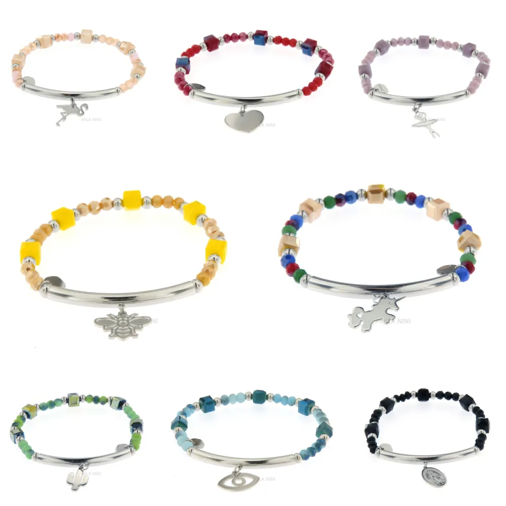 CBAE Soggetti Mix - Bracciale Cristalli Elastico Acciaio (Pacco - CBAE Soggetti Mix - Bracciale Elastico Acciaio  1015