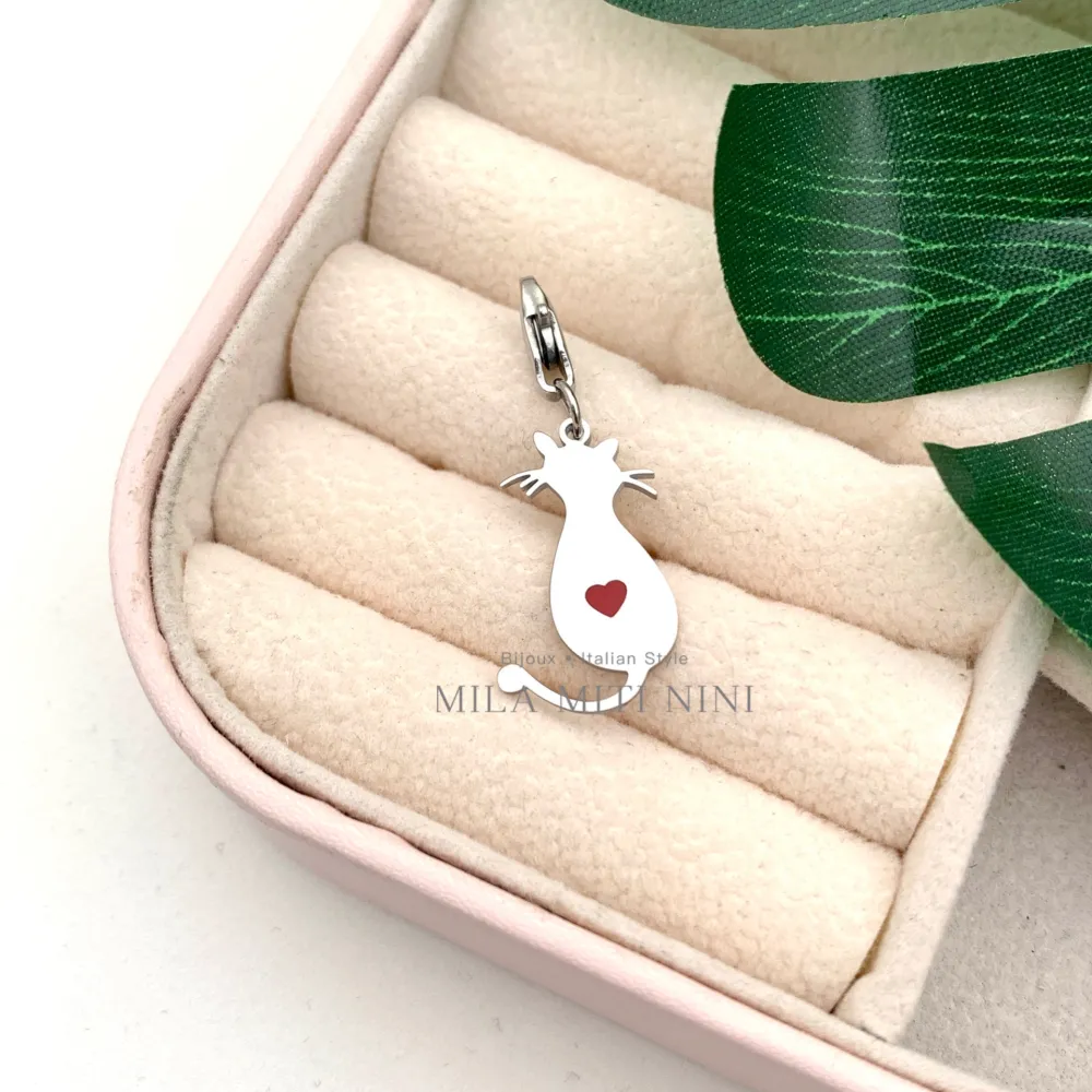 Gatto Smaltato-Ciondolo in Acciaio - CIO413-118