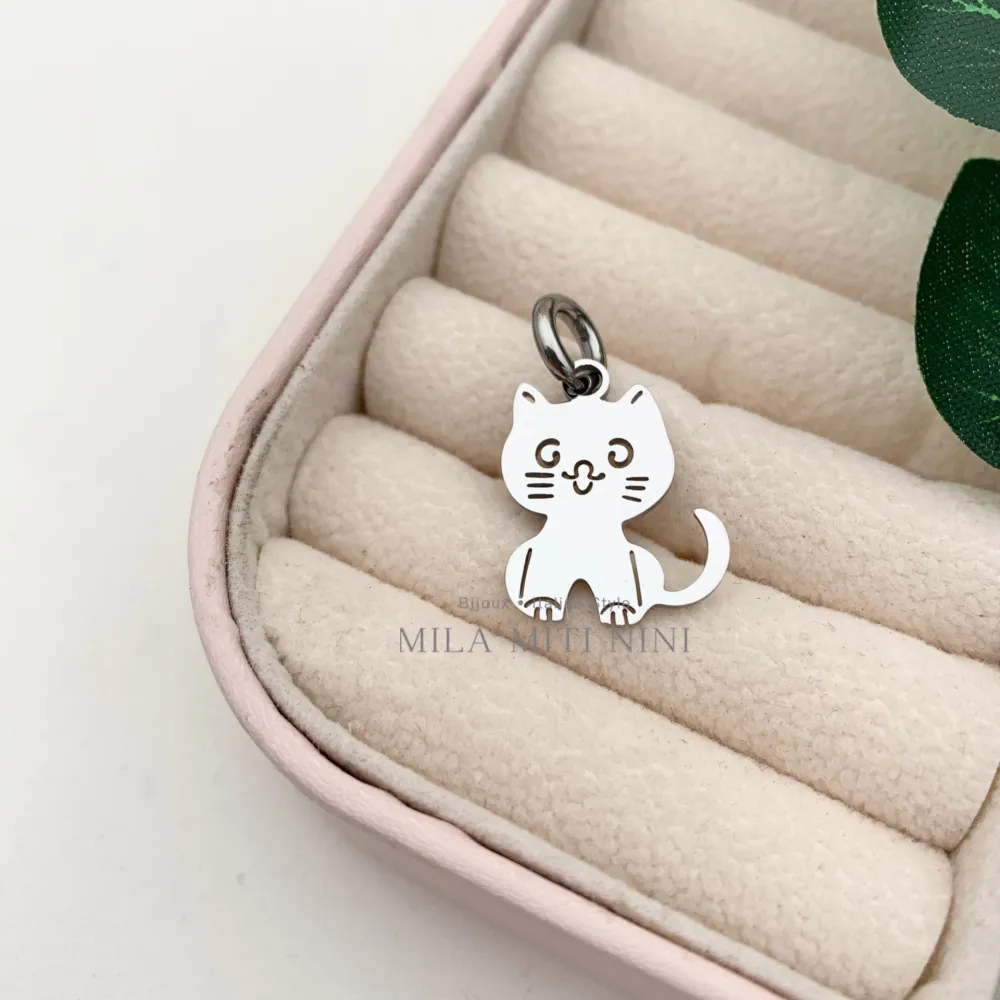 [CIO413-254] Gatto Liscio-Ciondolo in Acciaio - CIO413-254