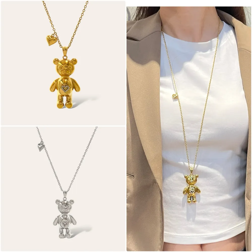 [CL-103-AA4280N 90+5cm] Orso-Collana Lunga  in Acciaio - CL-103-AA4280N 90+5cm (Argento)