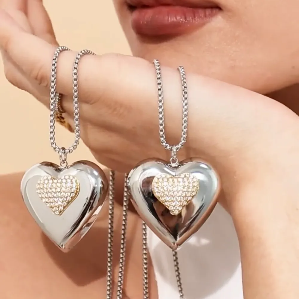 [CL-103-AA5746N] Cuore con Zirconia-Collana Lunga in Acciaio - CL-103-AA5746N (Argento)
