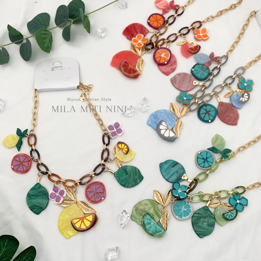 Frutta Limone Fiore- Collana Corta Moda - CMC-12708 (Giallo)