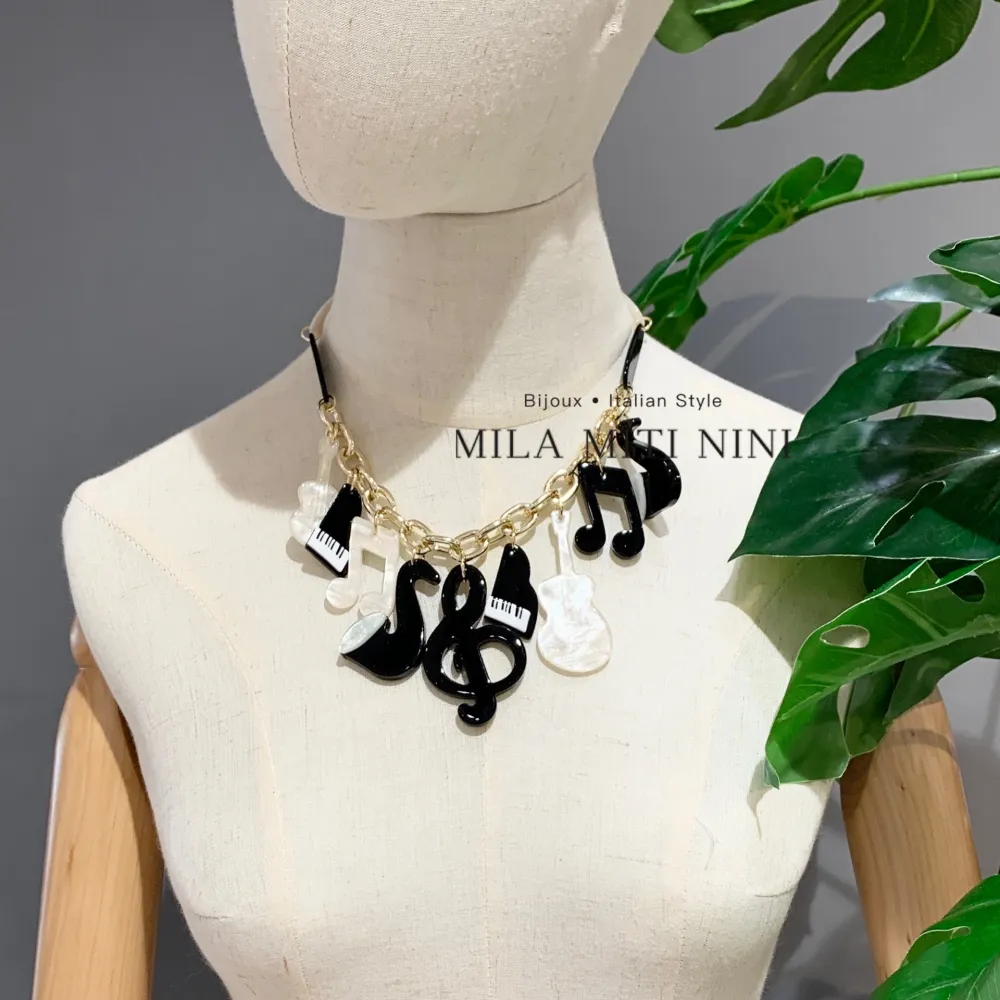 Nota Musicale-Collana Corta in Resina - CMC-13756A (Nero)
