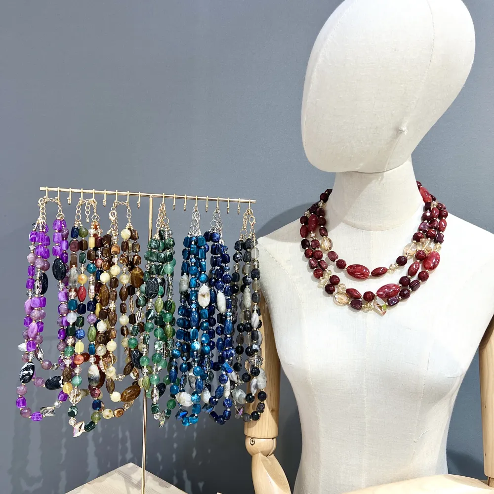 Multifilo Effetto Pietra-Collana Corta Moda - CMC-401-34S (Grigio)