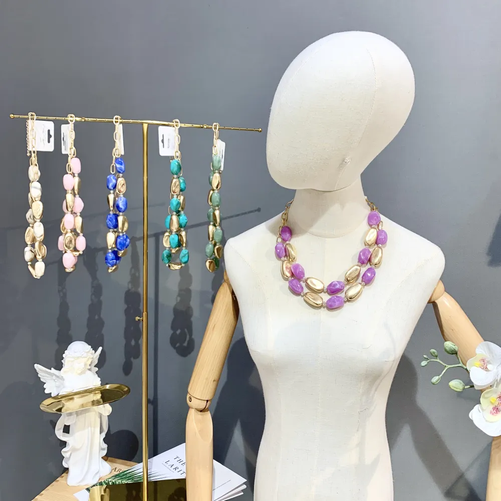 Effetto Pietra-Collana Corta in Acciaio - CMC-732-245 (Viola)