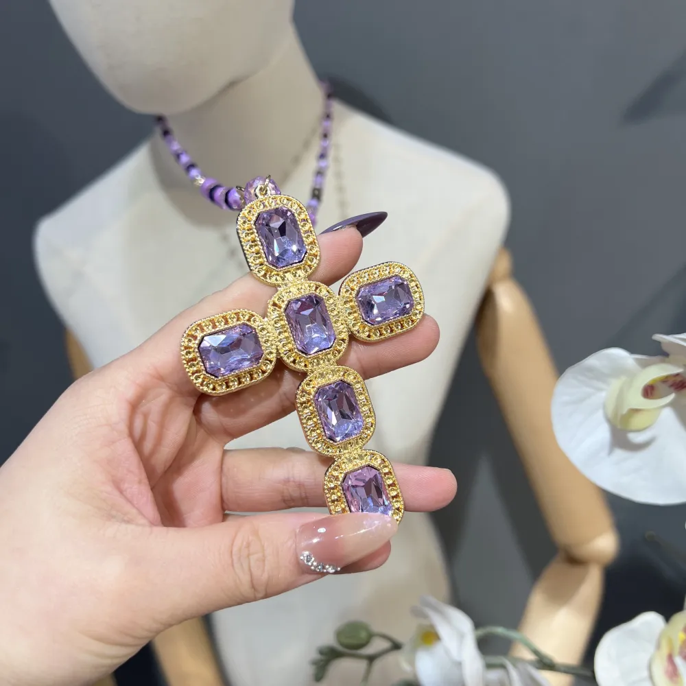 Croce-Collana Lunga Moda - CML-104-127 (Viola)