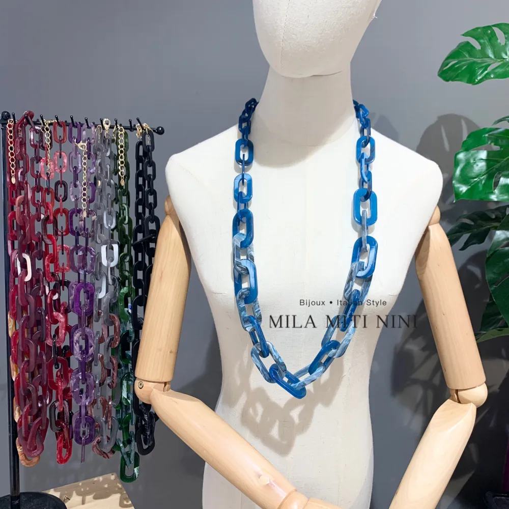 Catena rettangolare-Collana Lunga in Resina - CML-12865AW (Grigio)