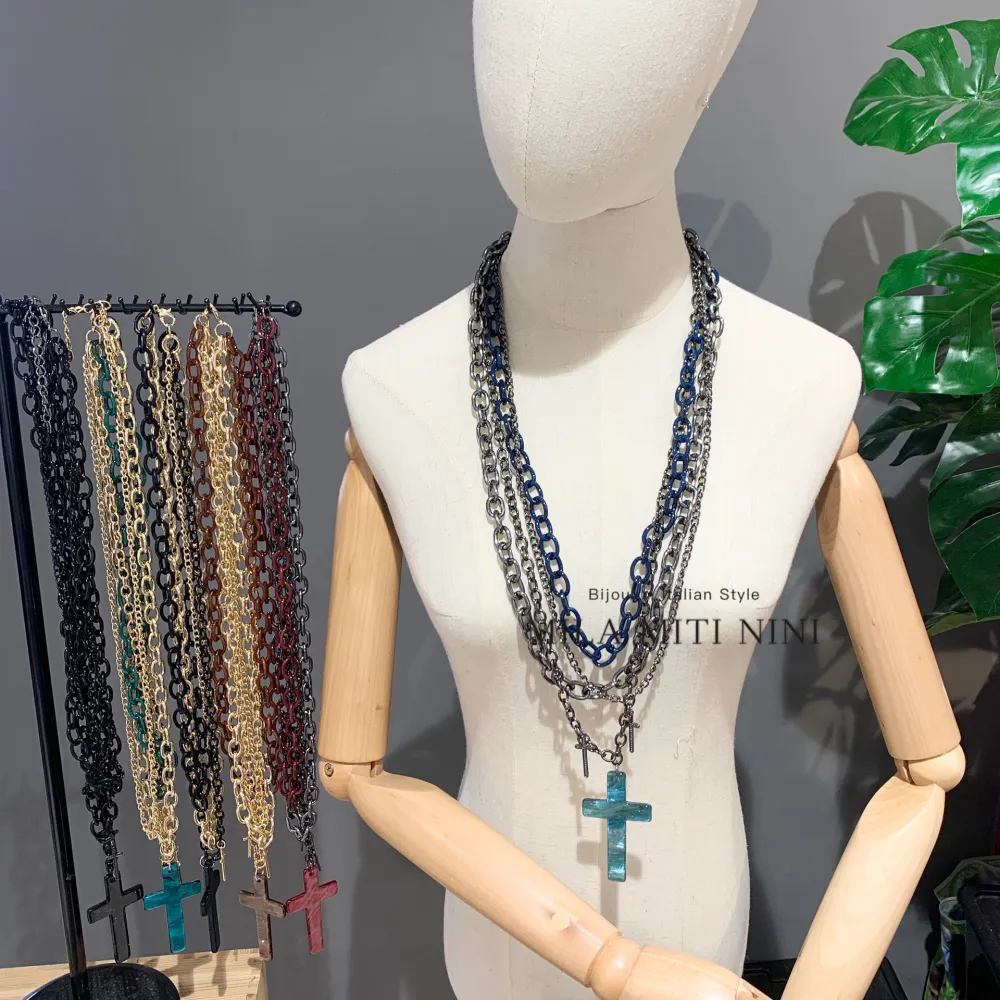 Catena con Croce-Collana Lunga in Resina - CML-13105