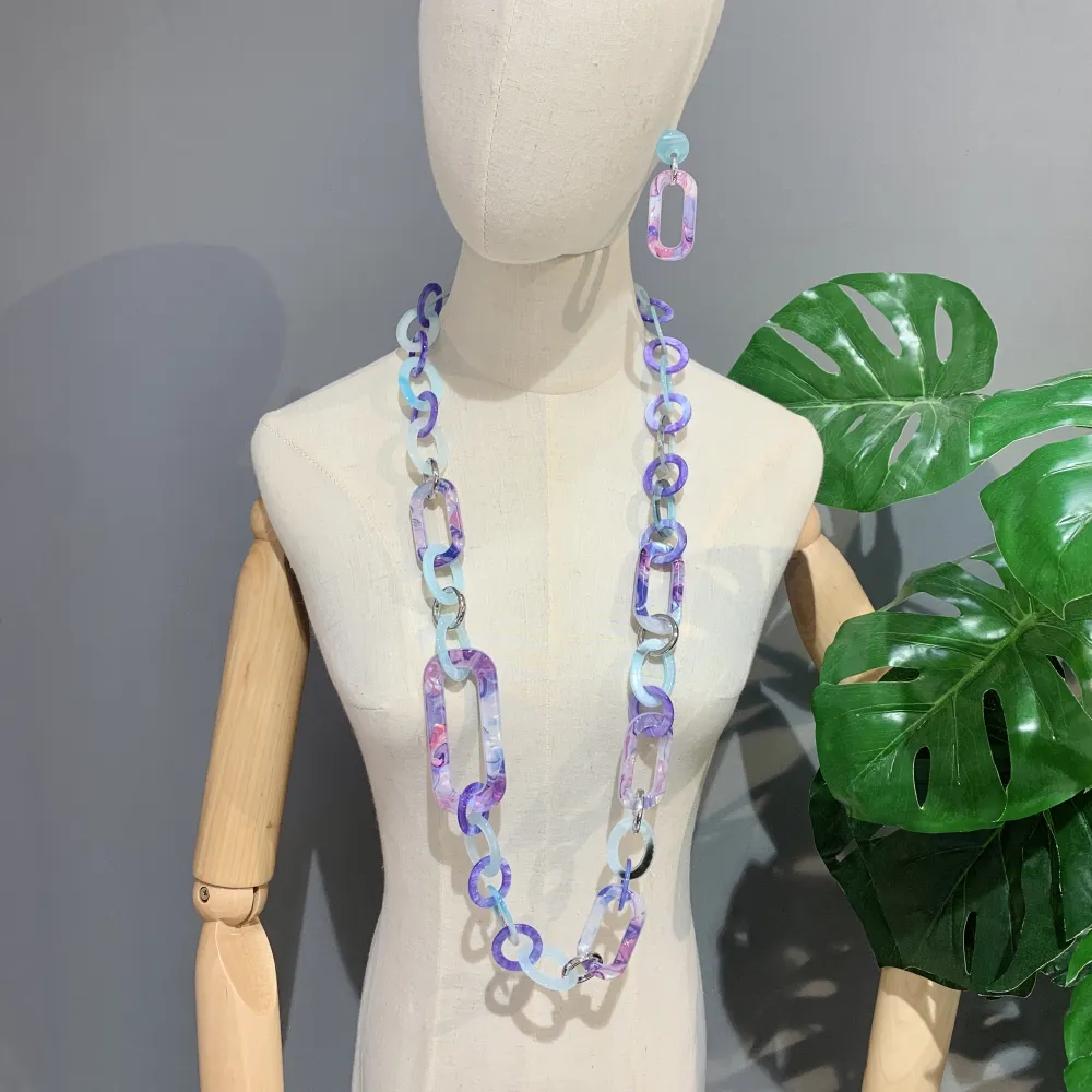 Cerchio Ovale-Collana Lunga in Resina - CML-13208 (Blu)