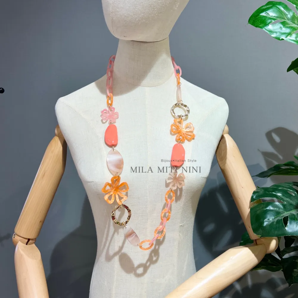 Fiore-Collana Lunga in Resina - CML-13583 (Fucsia)