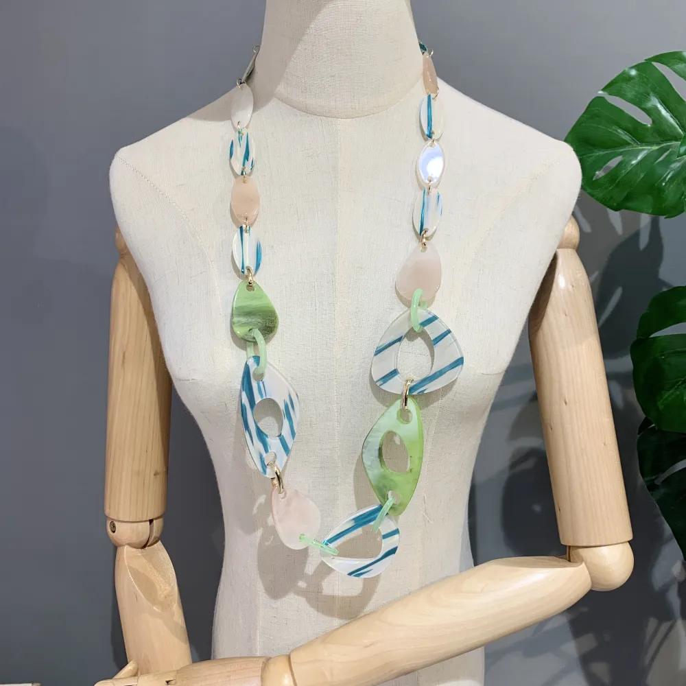 Catena a Goccia-Collana Lunga Moda in Resina - CML-14461-B (Nero)