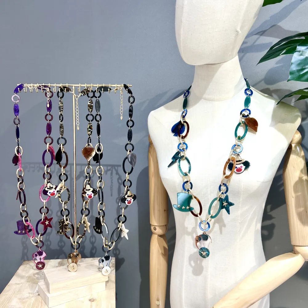 Circo Elefante Clown-Collana Lunga Moda in Resina - CML-16151-A (MIX)