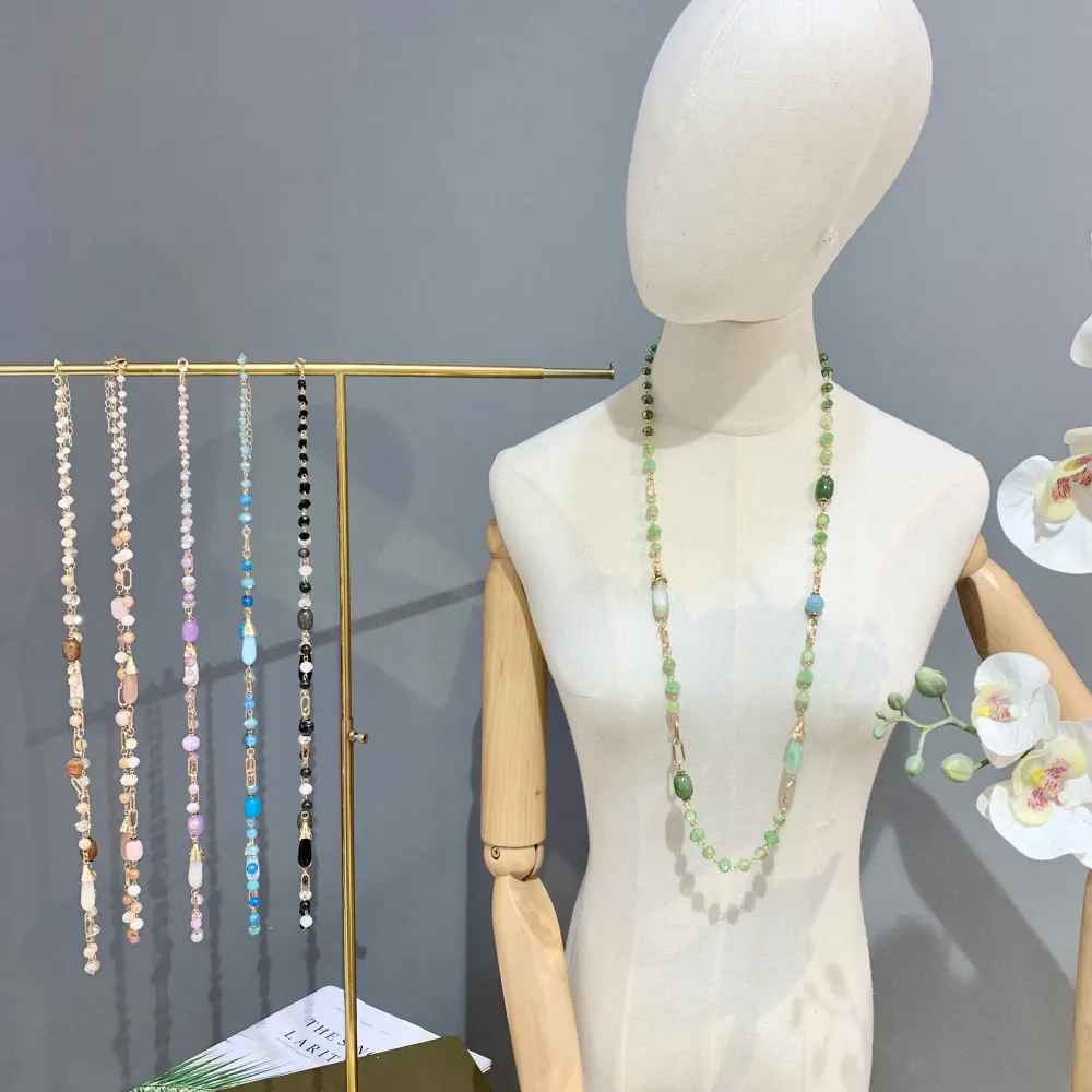 Ovale con Cristalli-Collana Lunga Moda - CML-703-20 (Viola)