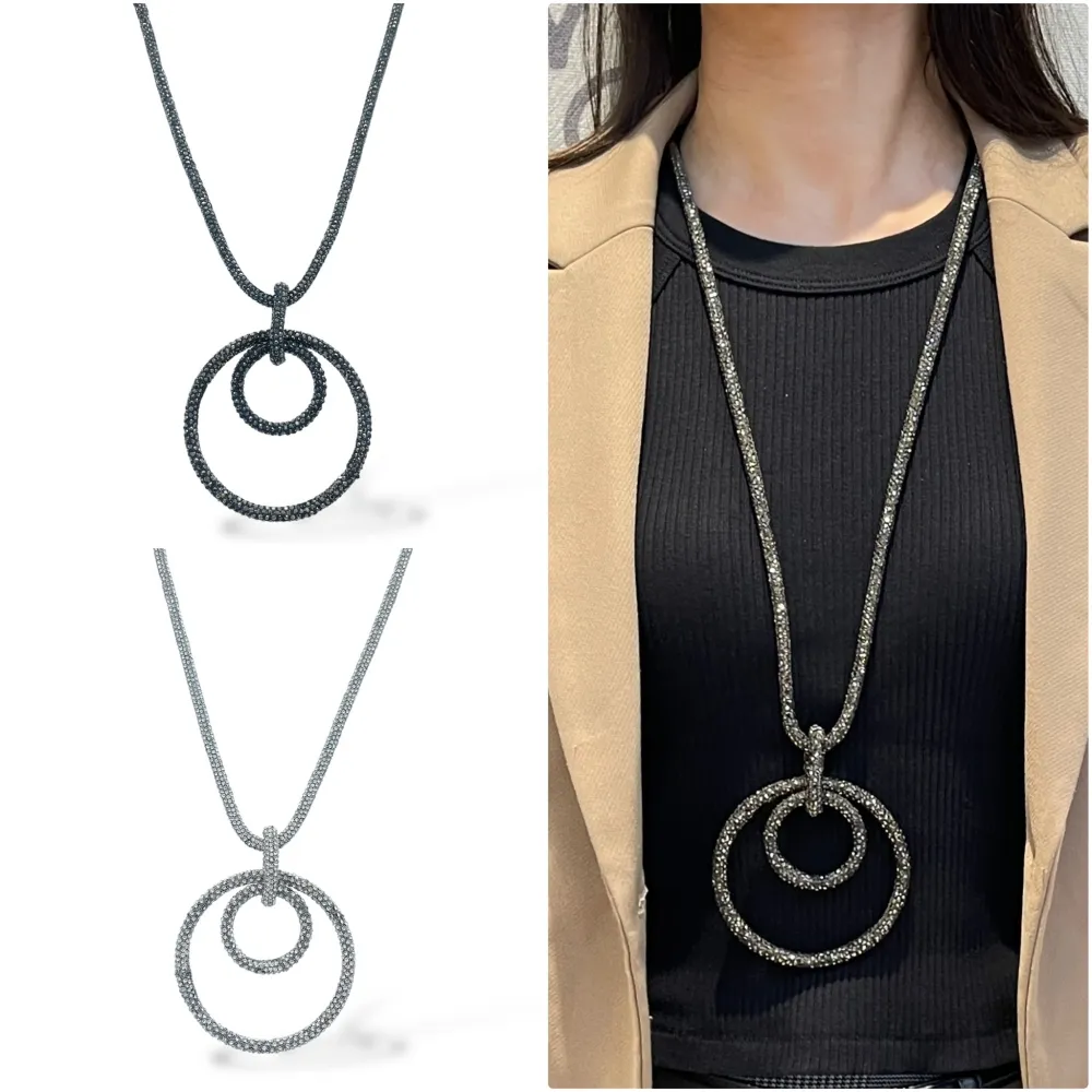 Doppio Cerchio -Collana Lunga Moda - CML-759-14 (Grigio)