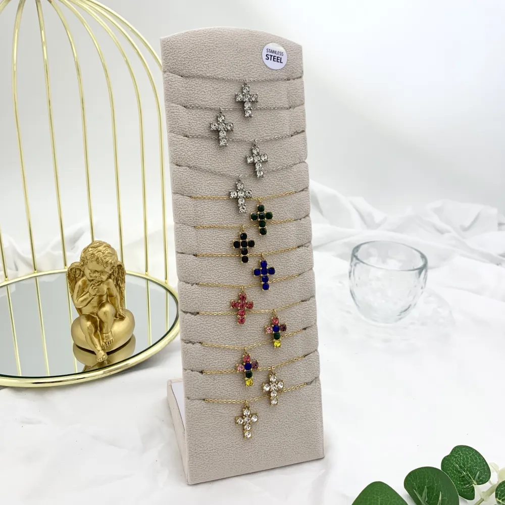 Croce con Zirconia-12pz Collane Corte in Acciaio - CPA-103-AA241N