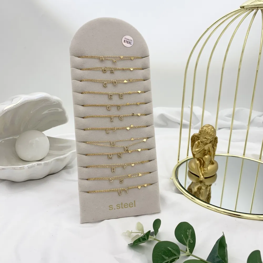 Iniziale Piccolo con Strass e Cuore-24pz Collana Corte in Acciaio - CPA-103-AA3208N (Oro Giallo)