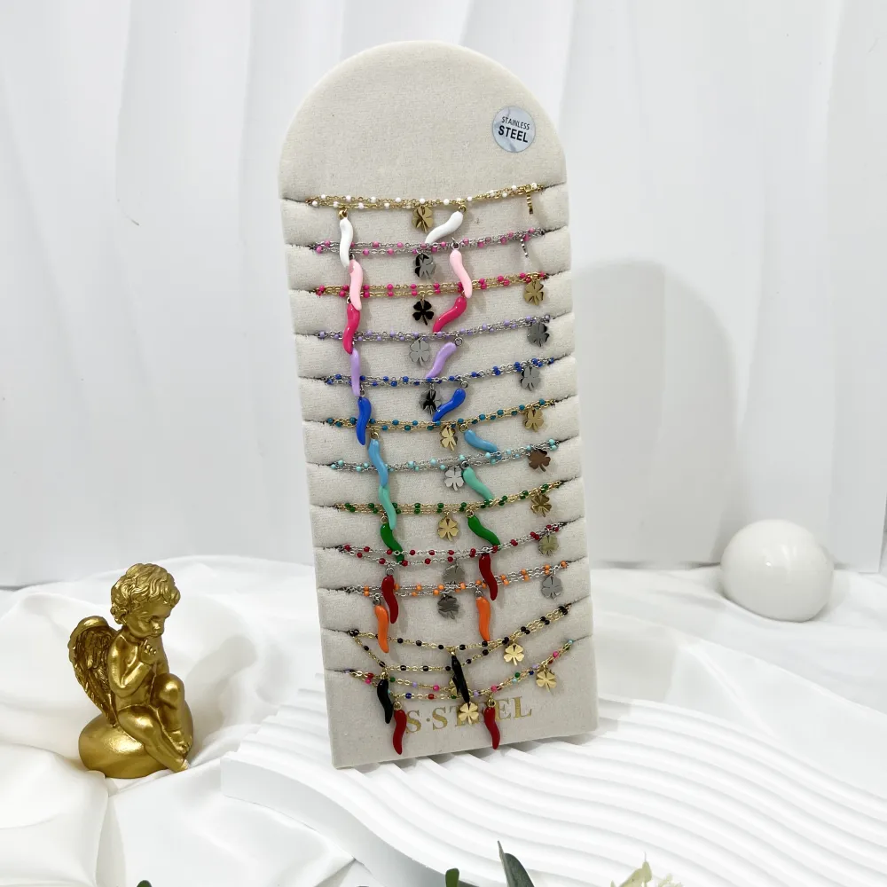 Cornino con Quadrifoglio-24pz Collane in Acciaio - CPA-103-AA3967N 24