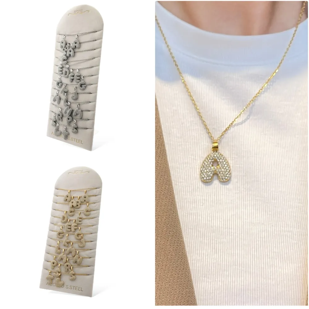 Iniziale Bombato con Zirconia -24pz Collane Corte in Acciaio - CPA-103-AA5474N (Argento)