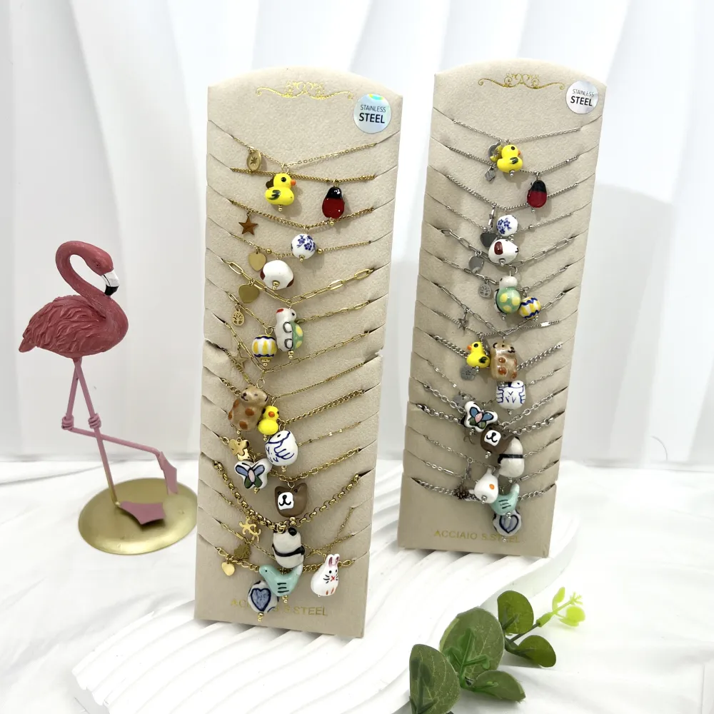 Mix Soggetti Ceramica -12pz Collane Corte in Acciaio - CPA-765-61 (Argento)