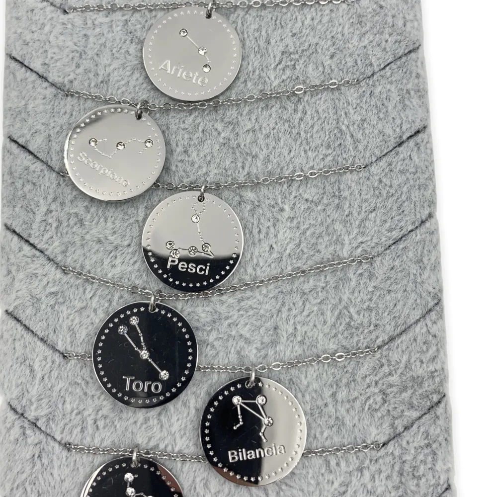 CPE5971-Segni Zodiacali-12Pz Collane Corta in Acciaio - CPA413-2283-Segni Zodiacali-12Pz Collane Corta in Acciaio