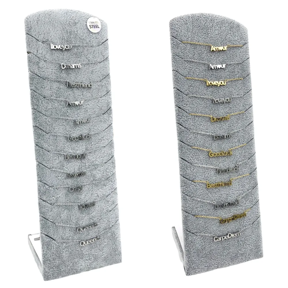 CPA6391-Scritte-12pz Collane Corta in Acciaio - CPA6391-Scritte-12pz Collane Corta in Acciaio (Argento)