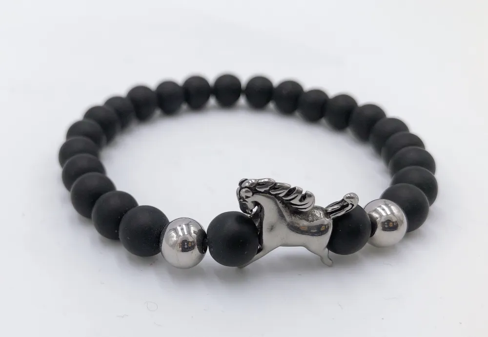 Bracciale da Uomo Elastico con Pietre Laviche - Cavallo - Bracciale Uomo