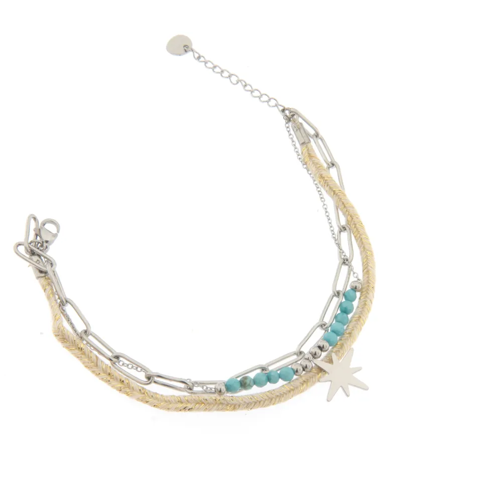[Croce Stella  - Bracciale Multifilo] Bracciale da Donna In Acciaio - Croce Stella  - Bracciale Multifilo