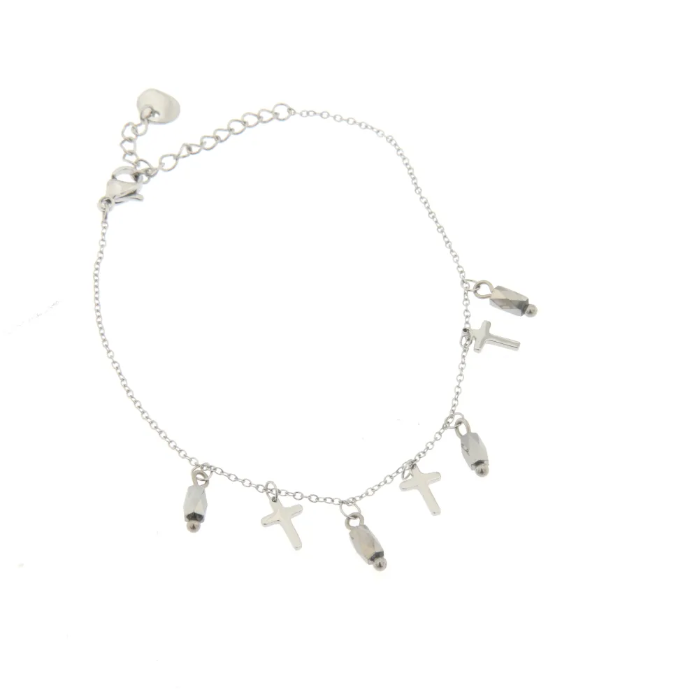 [Croce e Cristalli -Bracciale Donna in Acciaio] Bracciale da Donna In Acciaio - Croce e Cristalli -Bracciale Donna in Acciaio