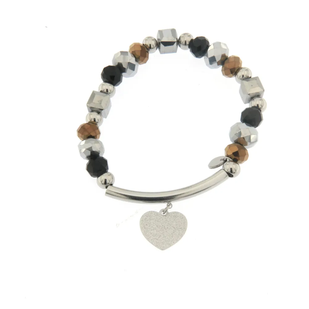 [Cuore - Bracciale Elastico con Barretta] Bracciale Elastico in Acciaio - Cuore - Bracciale Elastico con Barretta