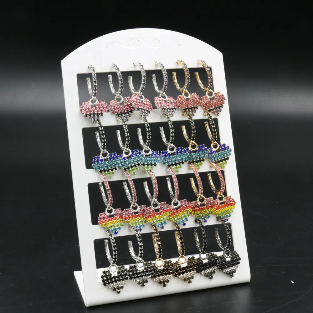 [Cuore - Orecchini con Pendenti (Conf. 12 Paia)] Orecchini a Cerchio con Pendenti Strass (Conf. da 12 paia) - Cuore - Orecchini con Pendenti (Conf. 12 Paia)