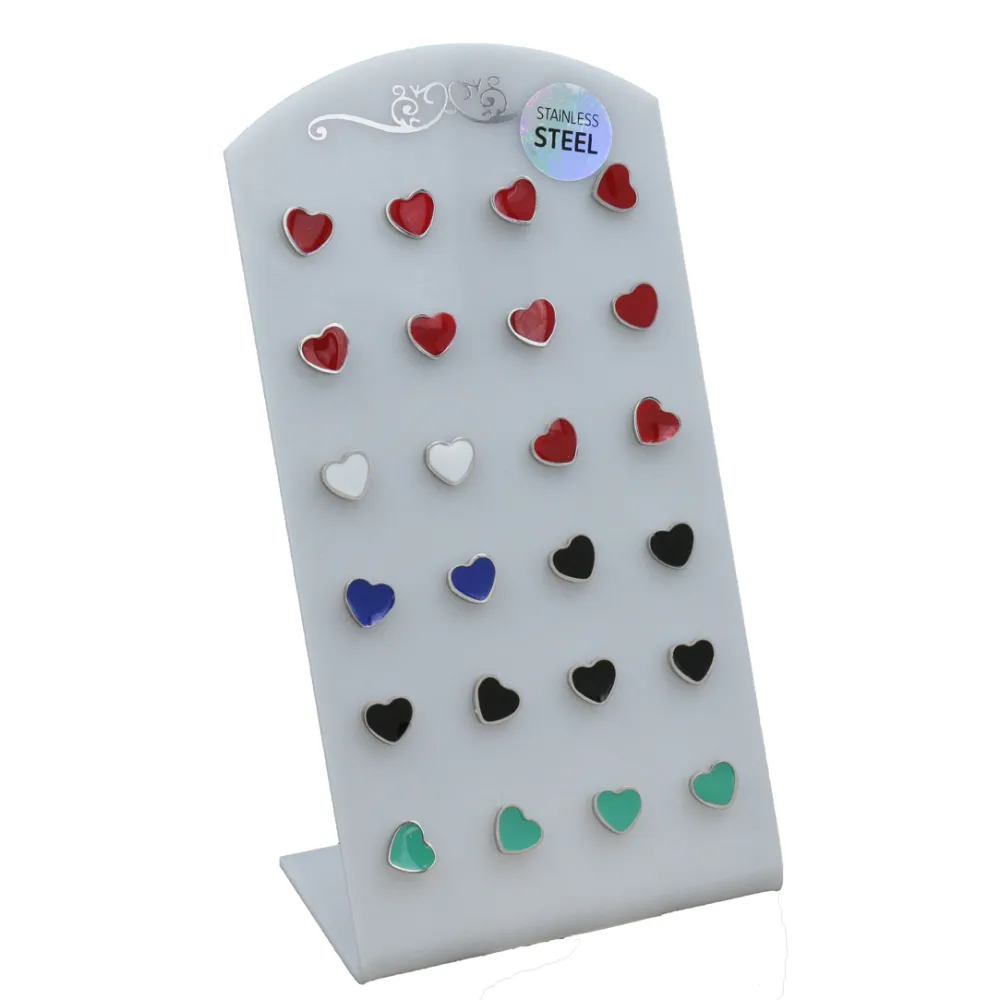 [Cuore Smaltato - Orecchini Acciaio (Conf. da 12 paia)] Orecchini  lobo in acciaio (Conf. da 12 paia) - Cuore Smaltato - Orecchini Acciaio (Conf. da 12 paia)