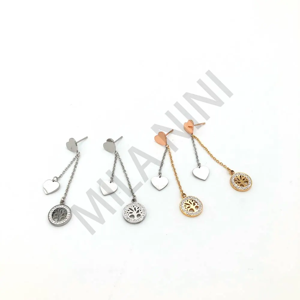 Orecchini pendenti in acciaio Albero della vita - Cuore e ADV con strass - Orecchini pendenti in acciaio