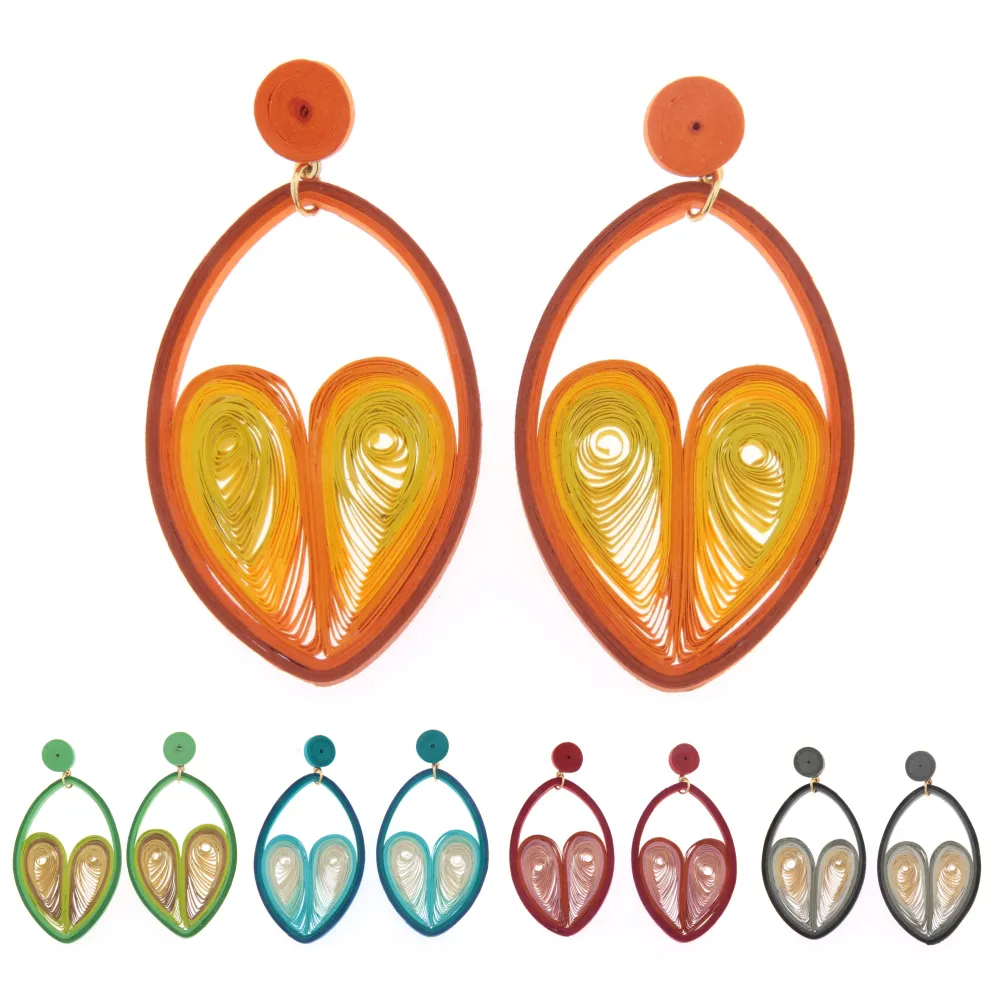 (3 pezzi) Orecchini handmade in carta - Cuore pendente-Oreccchini carta (Nero)