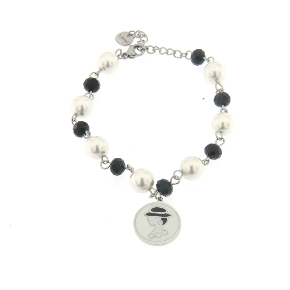 [Donna - Bracciale Perla e Cristalli] Bracciale da Donna In Acciaio - Donna - Bracciale Perla e Cristalli (Argento)