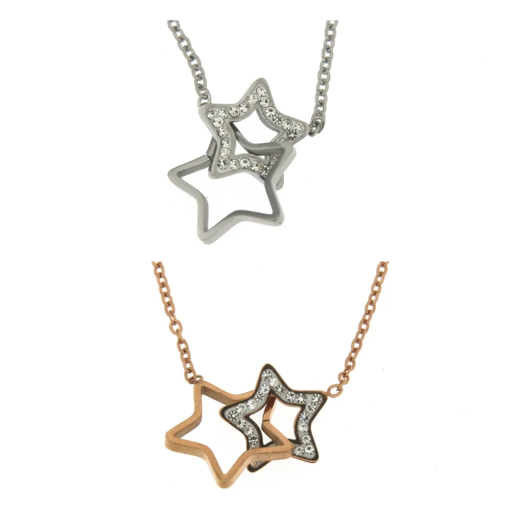 [Doppio Stella 3221 - Collana Corta in Acciaio] Doppio Stella 3221 - Collana Corta in Acciaio - Doppio Stella 3221 - Collana Corta in Acciaio (Argento)