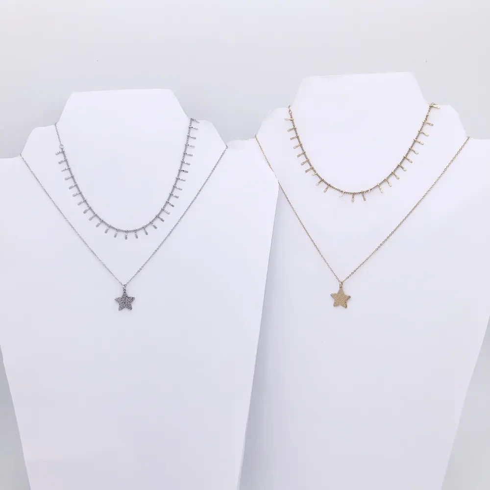 Multifilo collana acciaio - Doppiofilo catena barette e stella  4428  - Collana (Acciaio)