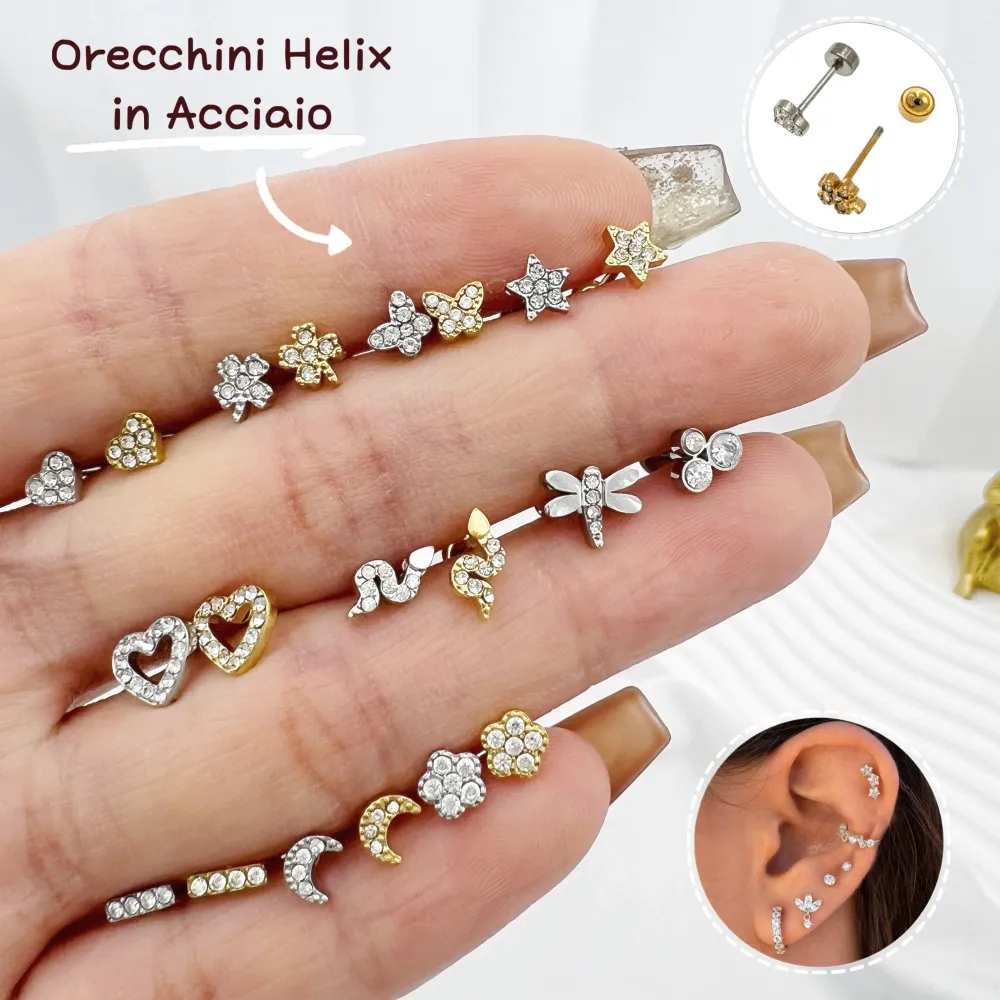 Orecchino Helix-Earcuff in Acciaio - EAK-103-AA377-376 (Quadrifoglio/Oro)