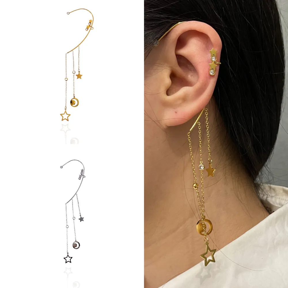 Stella Luna-Earcuff in Acciaio - EAK-103-AA411E (Oro Giallo)