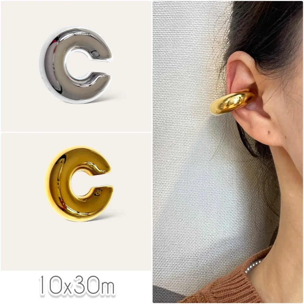 Cerchio Bombato Grande 10x30mm-Earcuff in Acciaio - EAK-103-AA4715E L (Argento)